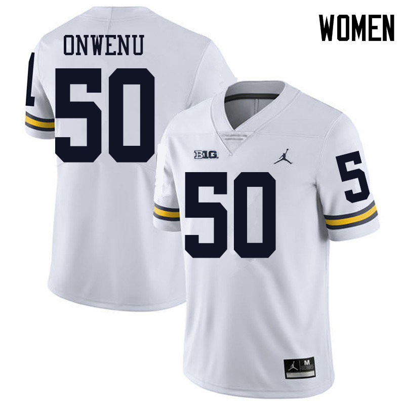 Jordan Brand Women #50 Michael Onwenu Michigan Wolverines College Football Jerseys Sale-White